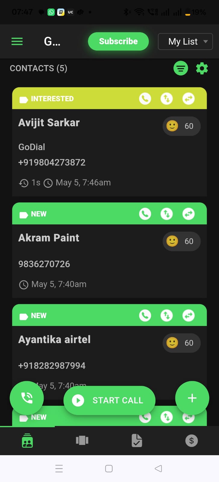 GoDial CRM lead detail screen