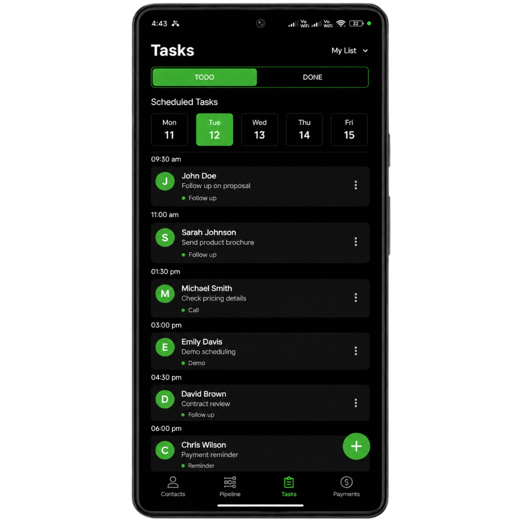 GoDial tasks screen
